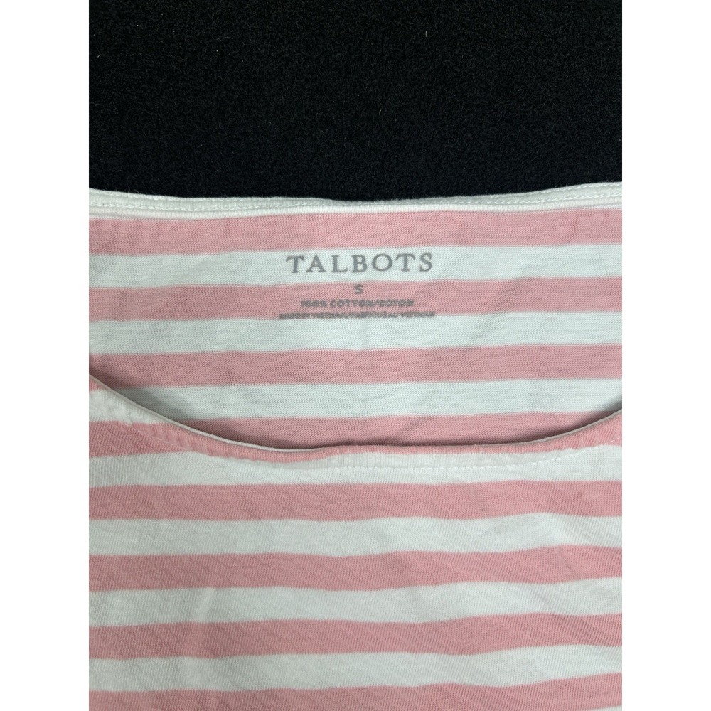 Talbots Pink White Striped 3/4 Sleeve Cotton Top Women's Small - Picture 3 of 8